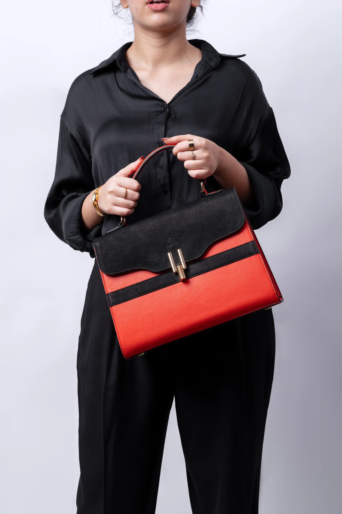 Glide Designer Leather Bag - Cream and Black