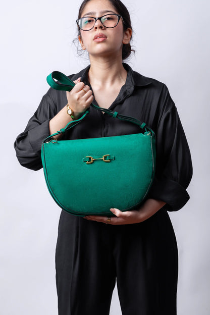Arcblow Women's Leather Shoulder Bag - Suede Green