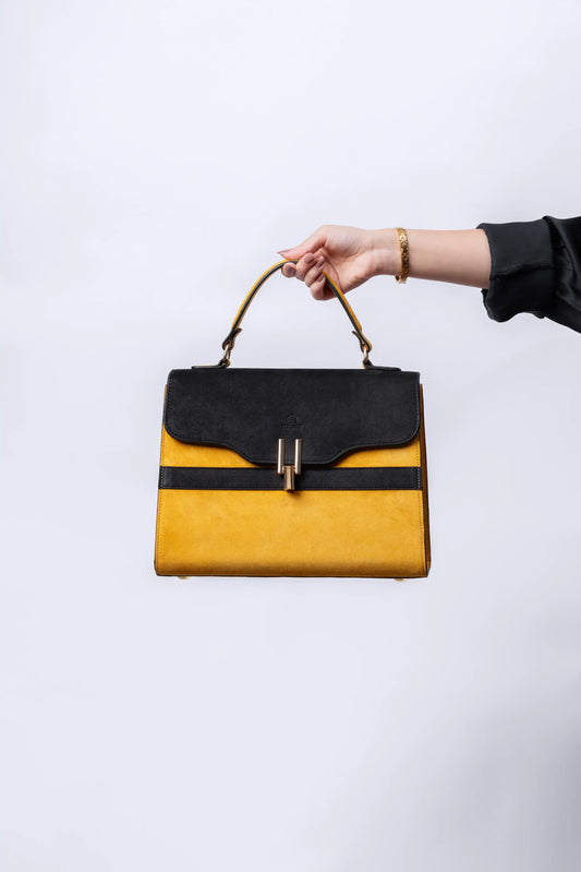 Glide Designer Leather Bag - Yellow and Black