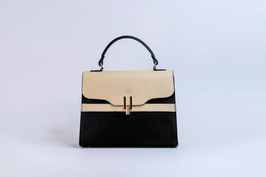 Glide Designer Leather Bag - Cream and Black